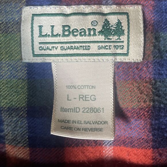 2 L.L.Bean Plaid Flannel Shirts‎ Men’s Black Red Green/Red Gray Sz Large Soft - Picture 2 of 9